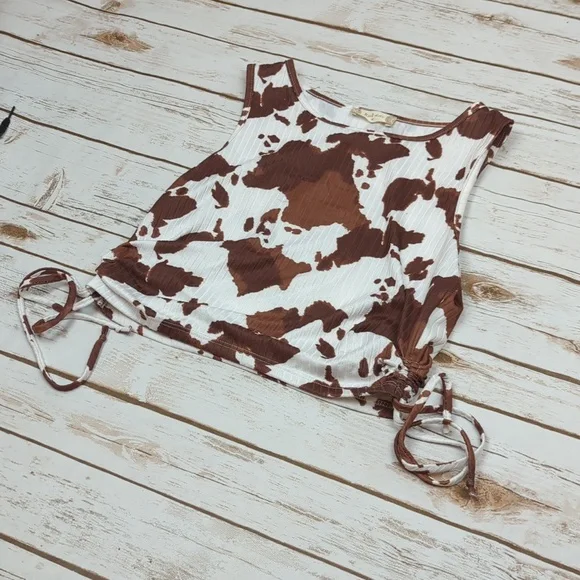 Altar'd State Cow Print Ribbed Knit Tank Top M - Picture 2 of 5